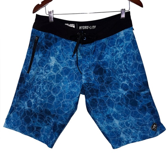 Pelagic Other - Pelagic Hydro-Lite Blue Camo Board Shorts Performance Fishing Swim Trunks 32
